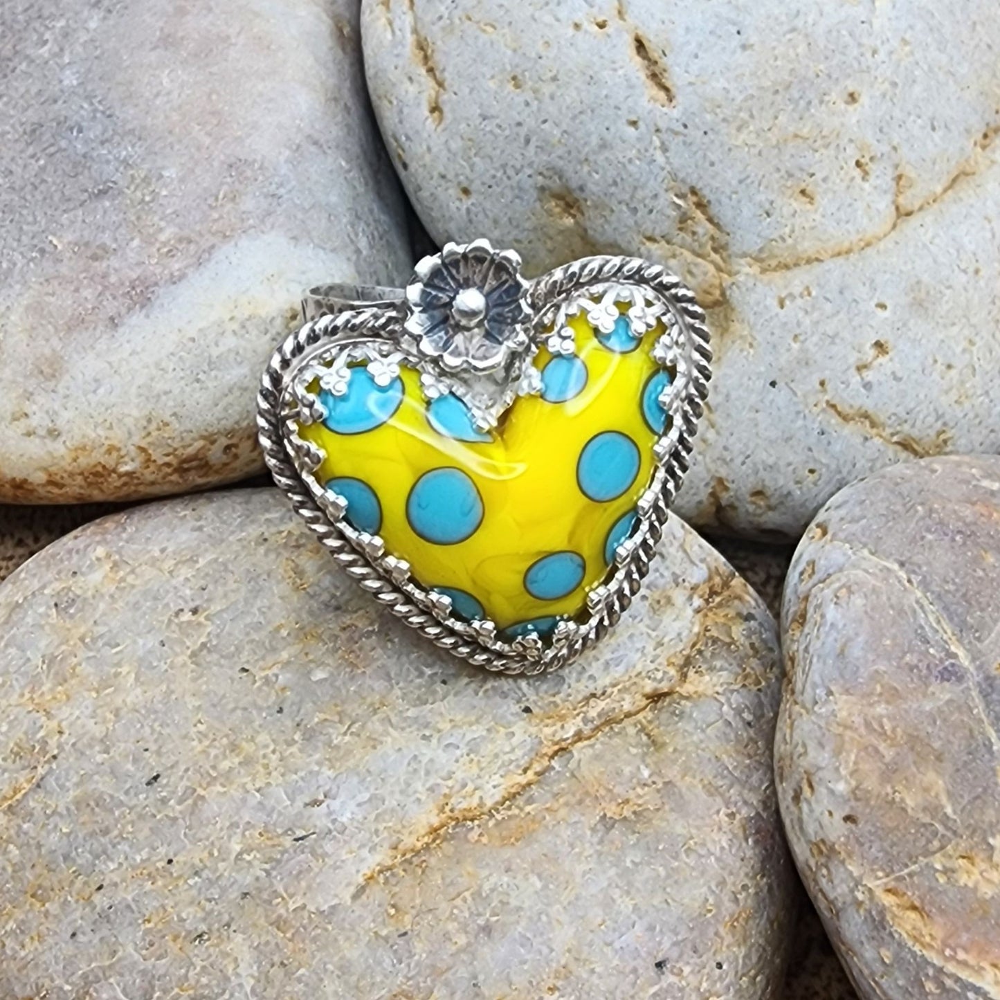 Adjustable Glass Heart Ring 2