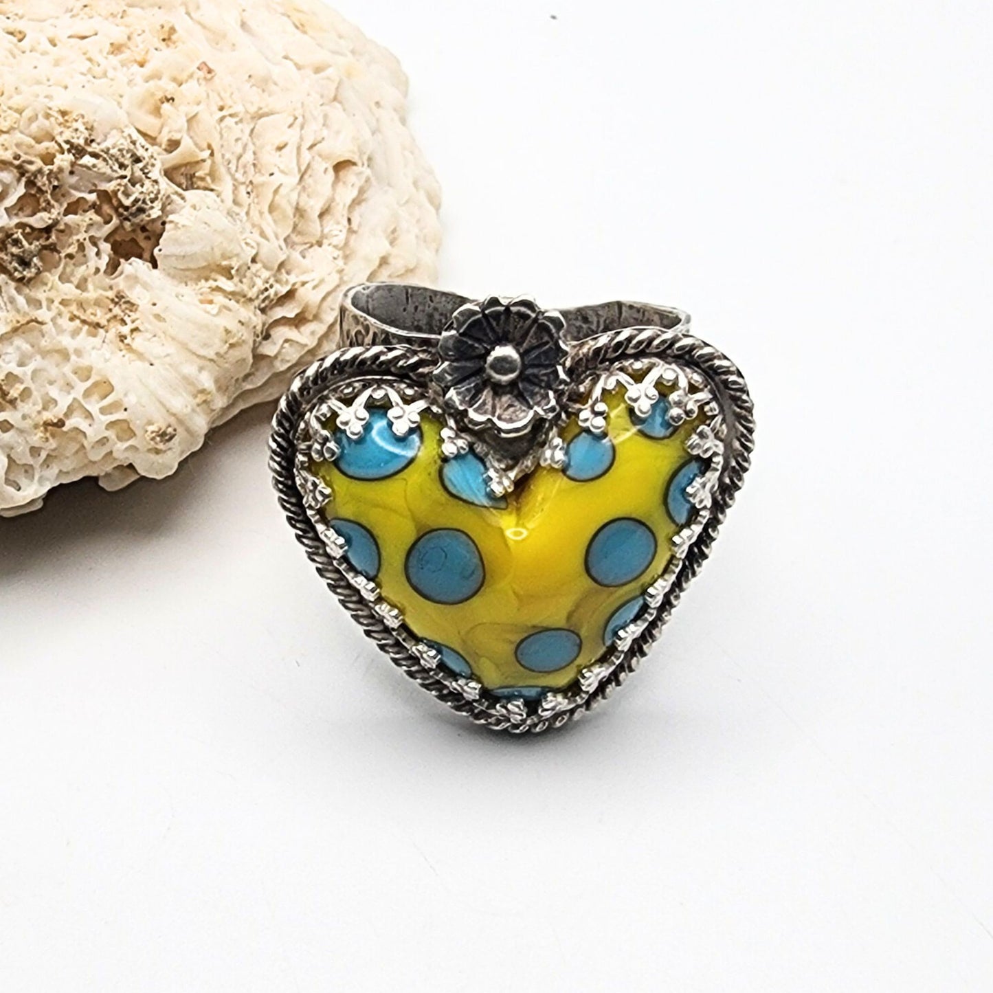 Adjustable Glass Heart Ring 2