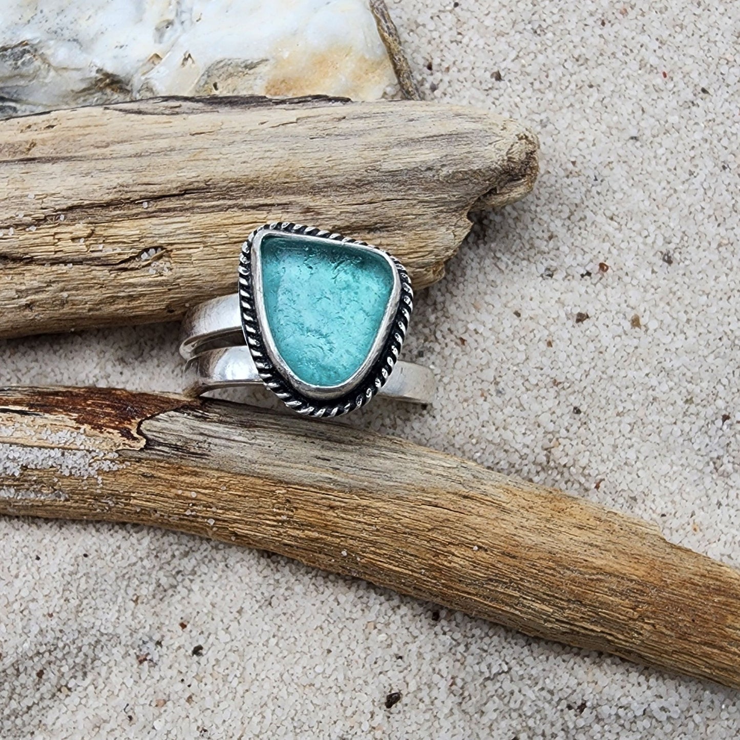 Sea Glass Ring - adjustable 9- 9.5