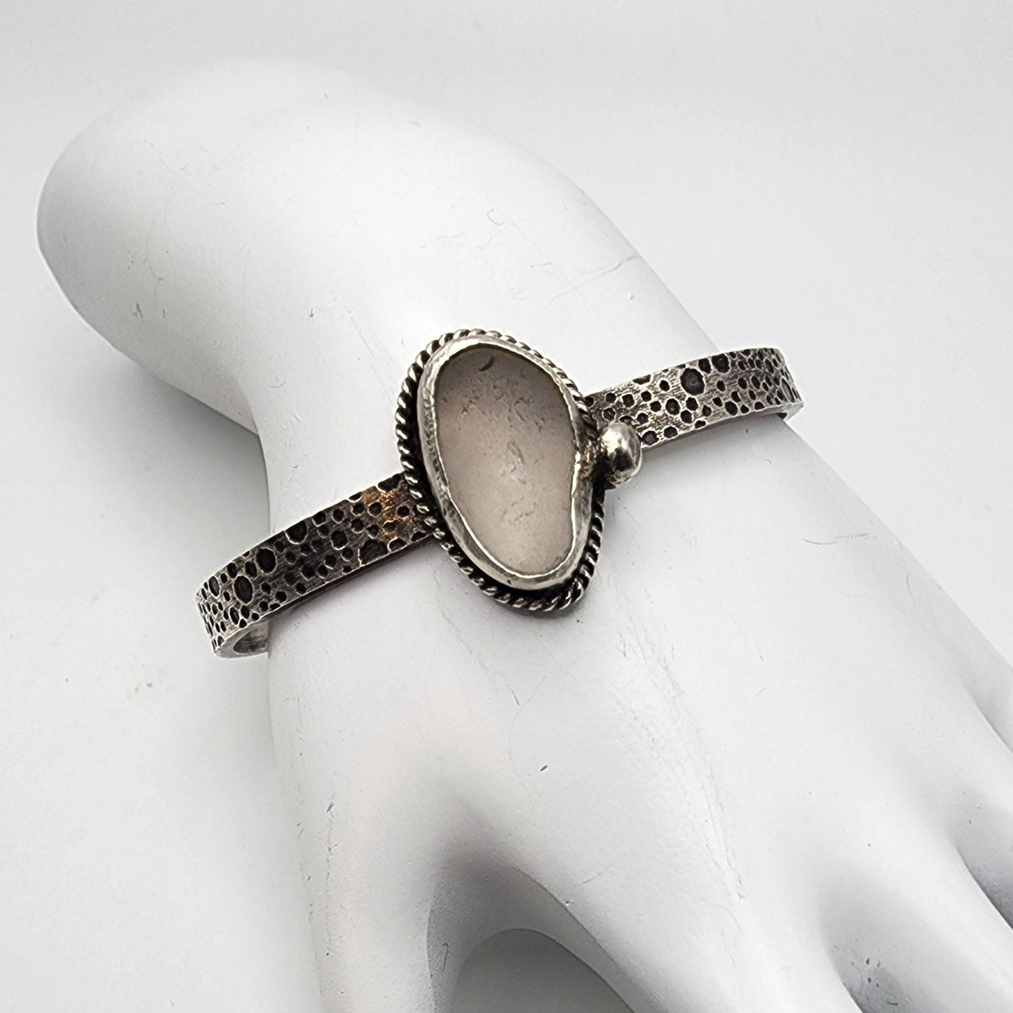 White Sicilian Sea Glass Cuff - 5.5
