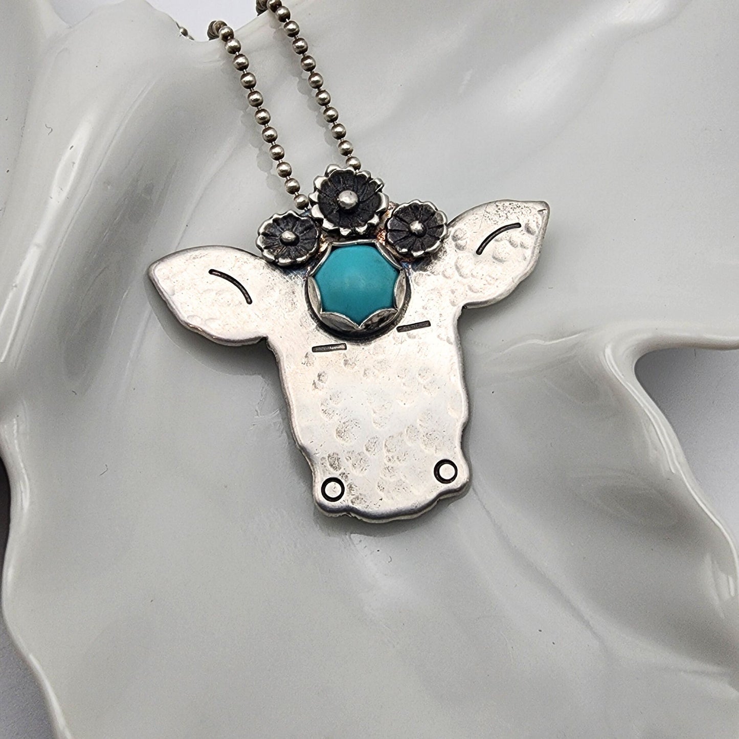 Whimsical Cow - Sonora Turquoise - pin-pendant