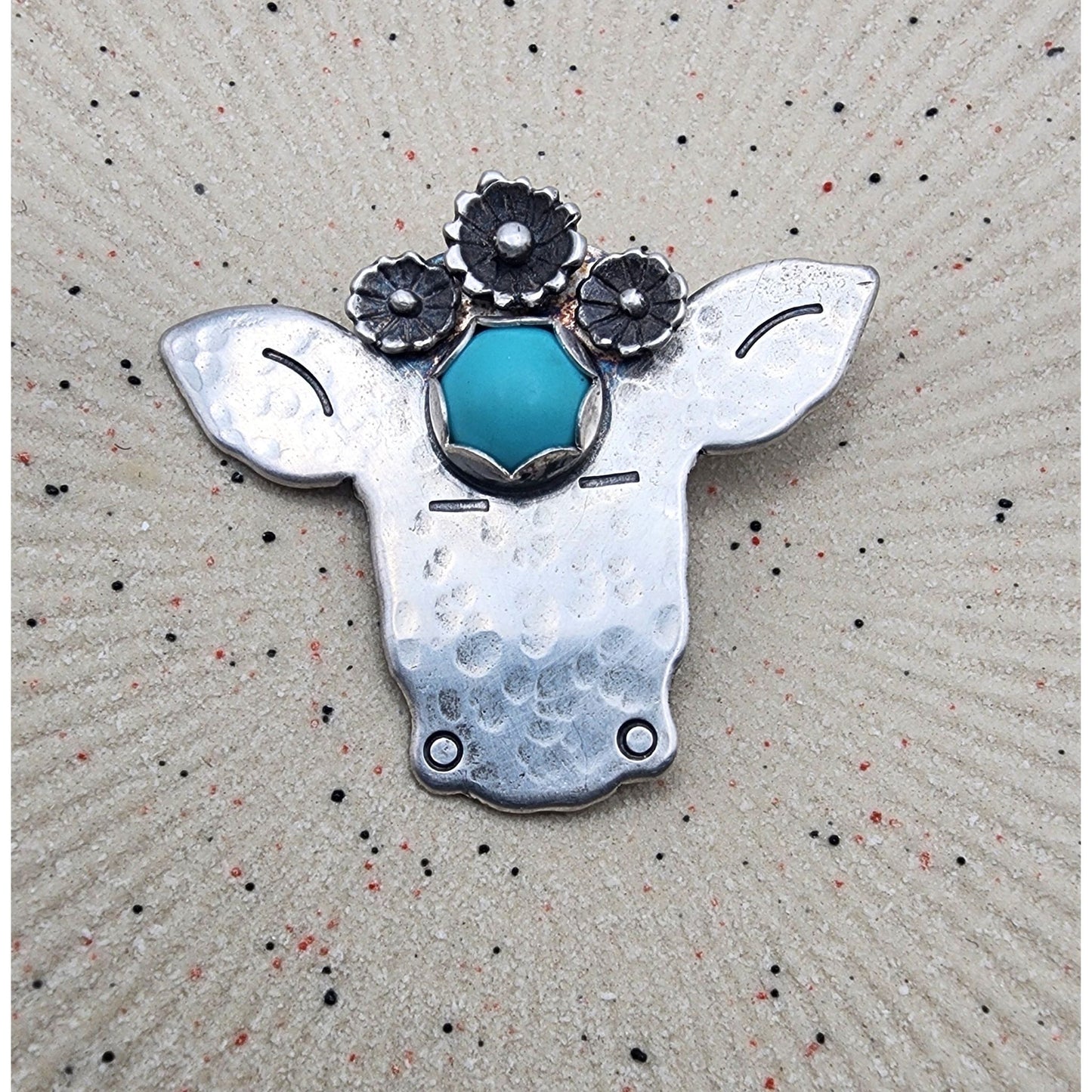 Whimsical Cow - Sonora Turquoise - pin-pendant