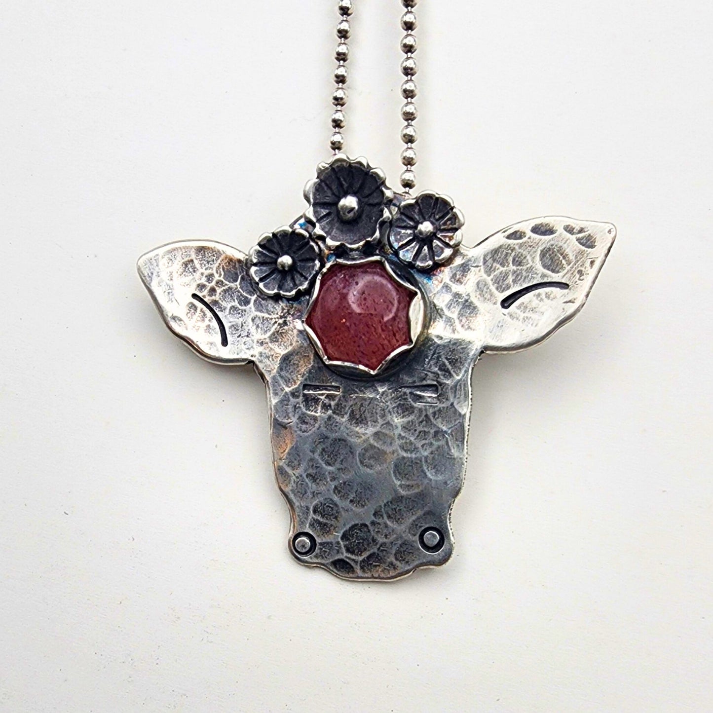 Whimsical Cow - Strawberry Quartz-pin-pendant