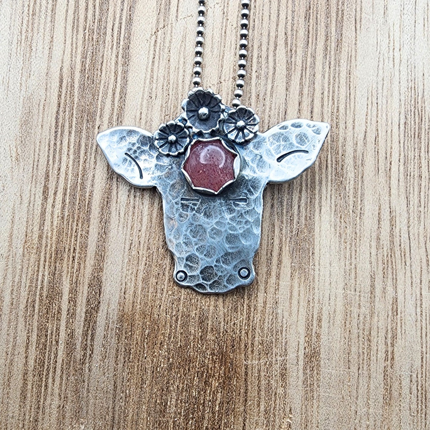 Whimsical Cow - Strawberry Quartz-pin-pendant