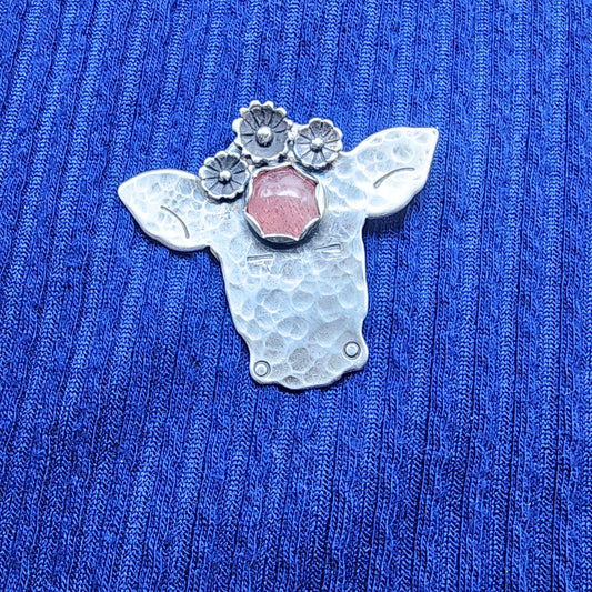 Whimsical Cow - Strawberry Quartz-pin-pendant