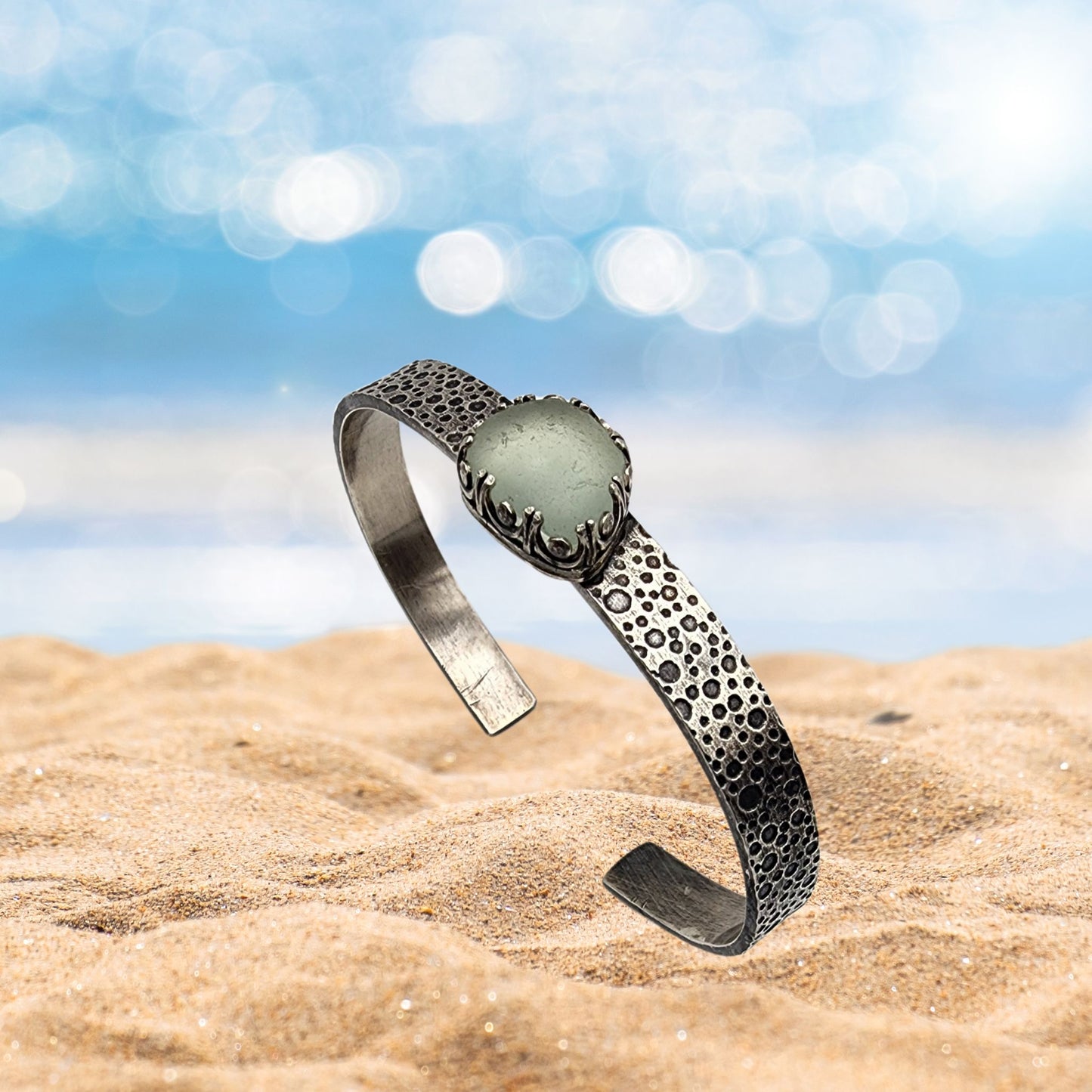 Pale Aquamarine Scilian Seaglass Bracelet - 7