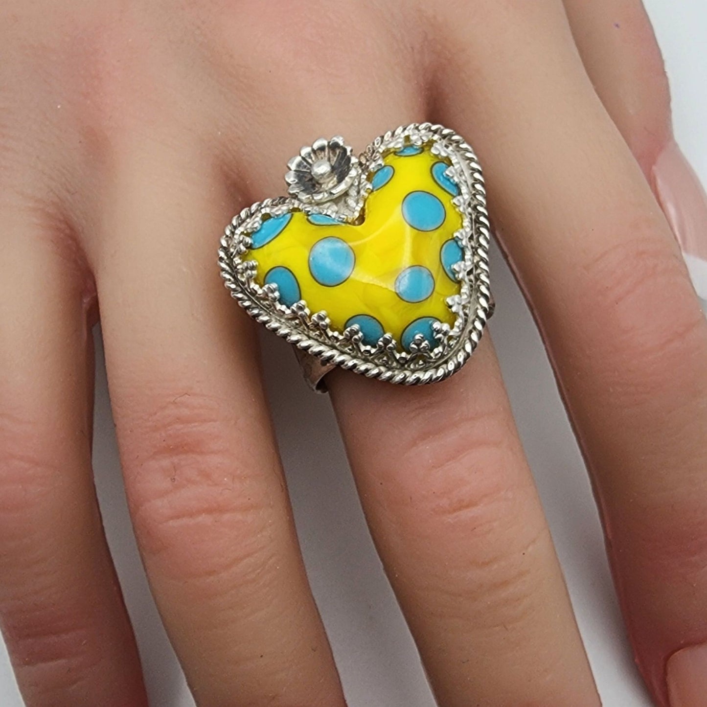 Adjustable Glass Heart Ring 2
