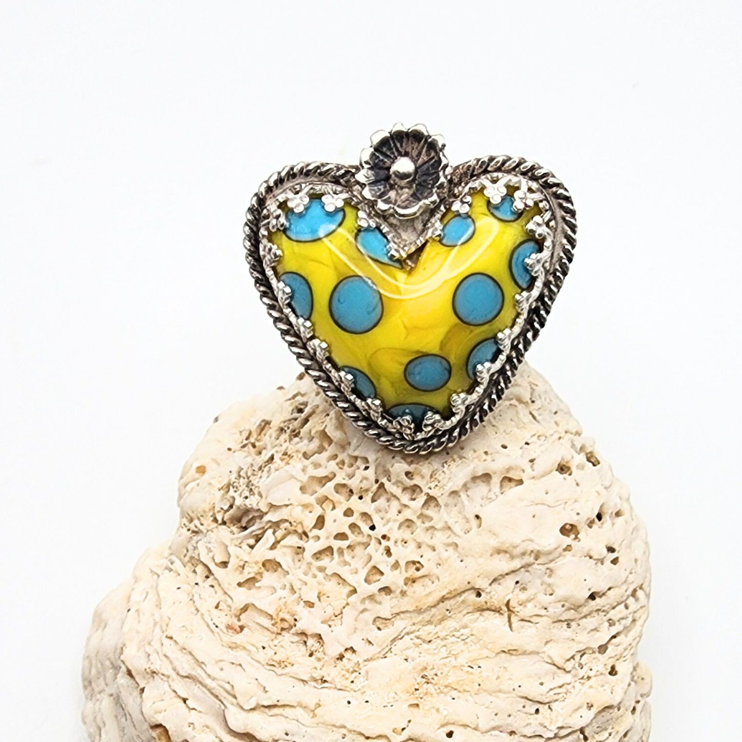 Adjustable Glass Heart Ring 2