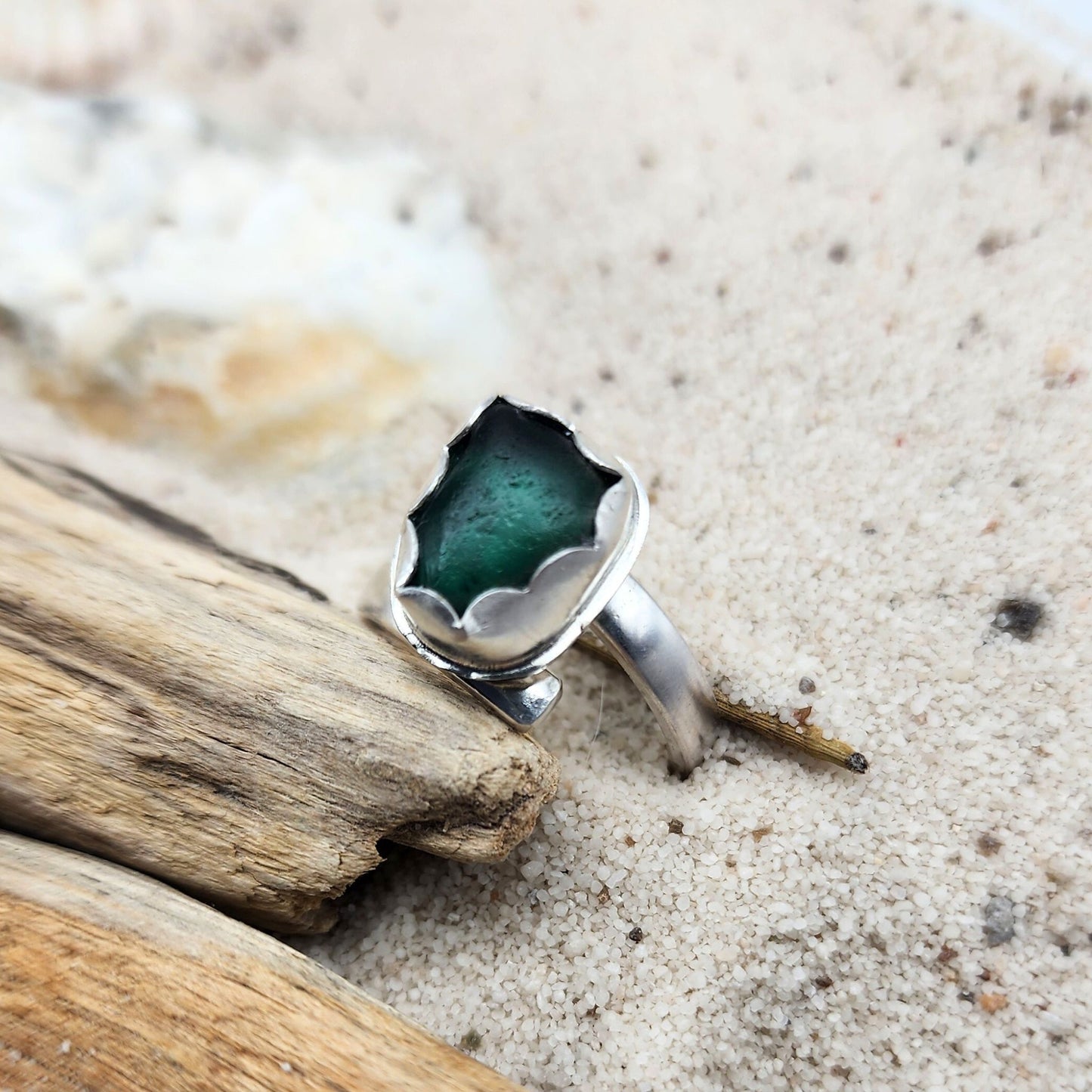 Sea Glass Ring - adjustable 8- 8.5