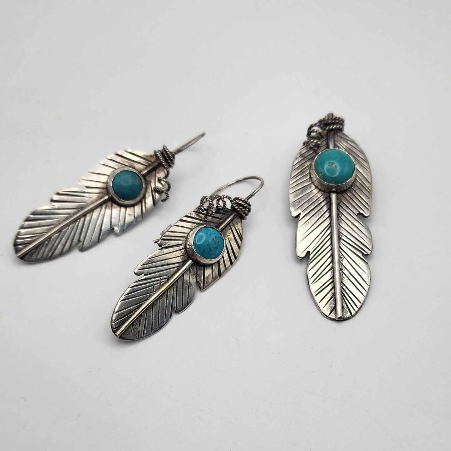 Tibetan Turquoise Feather Earrings