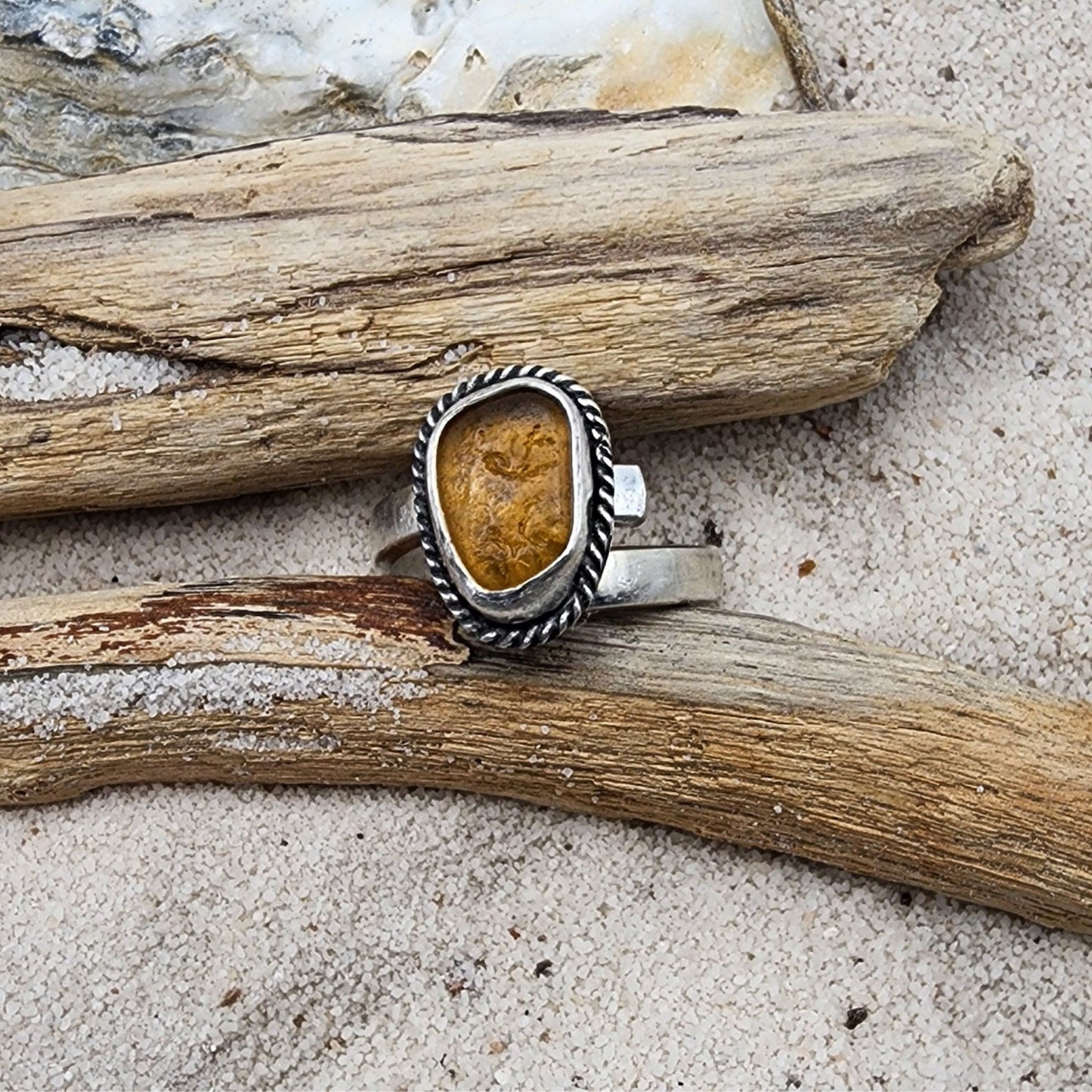 Sea Glass Ring - adjustable 7- 7.5