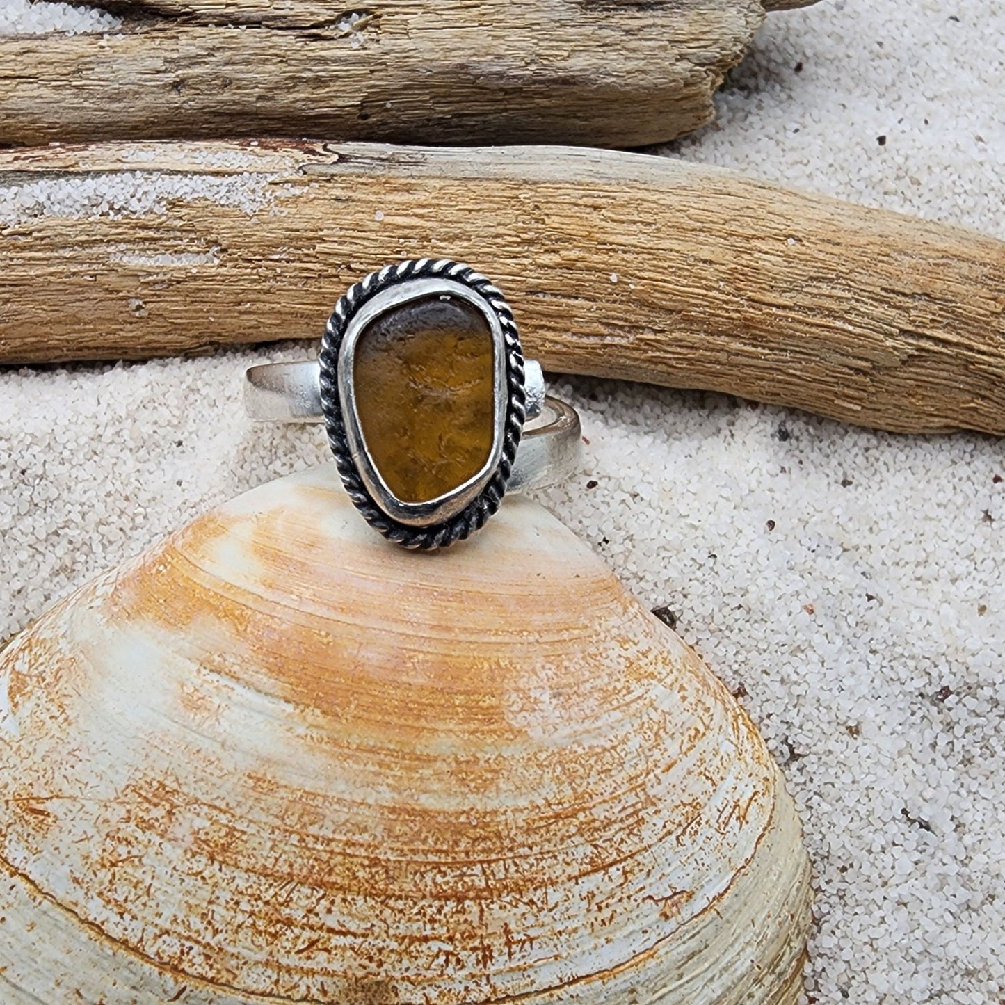 Sea Glass Ring - adjustable 7- 7.5