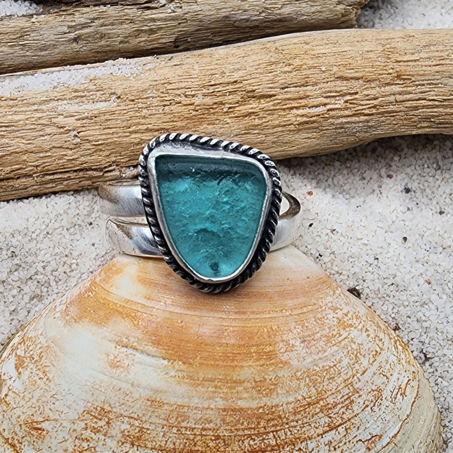 Sea Glass Ring - adjustable 9- 9.5