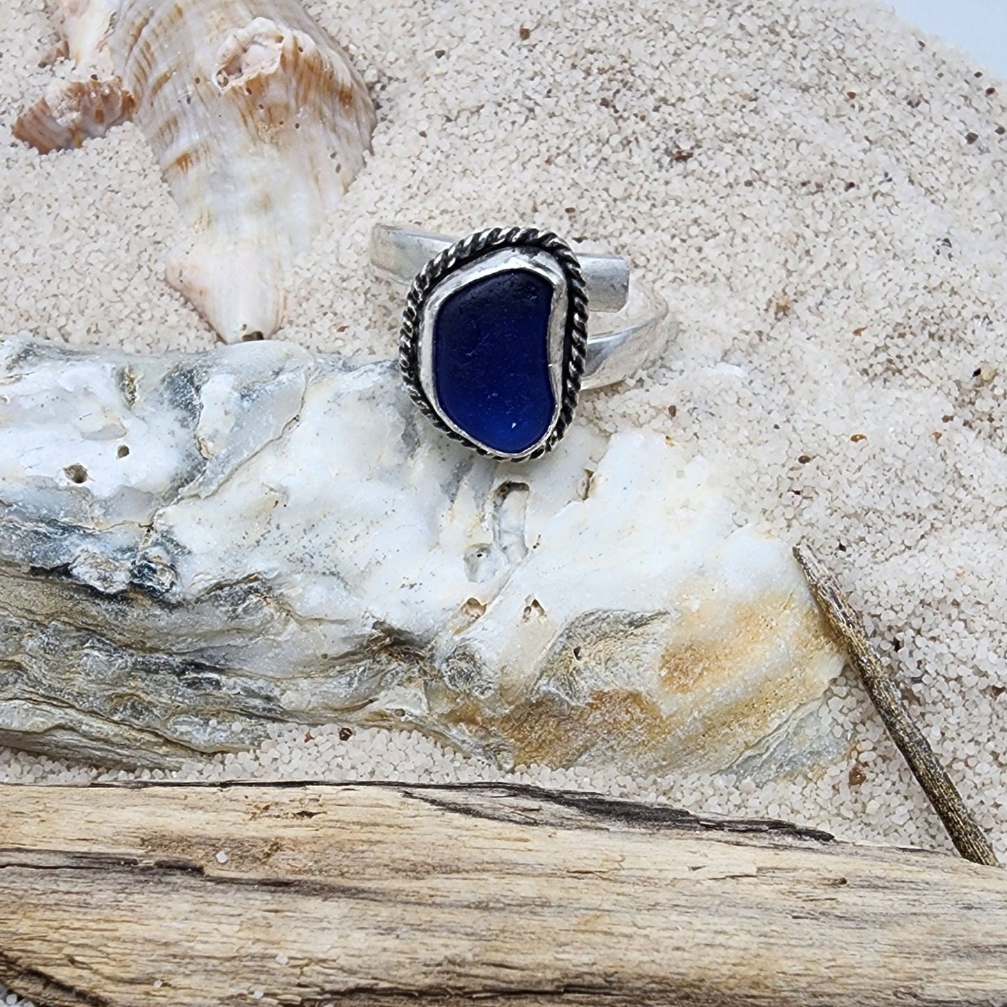 Sea Glass Ring - adjustable 6- 6.5