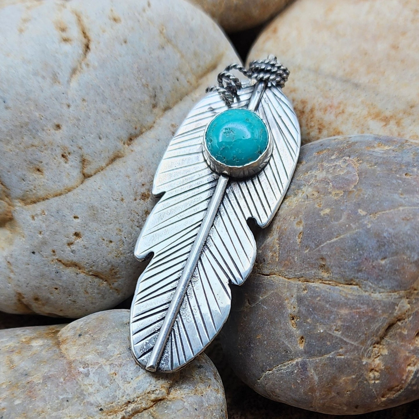 Tibetan turquoise feather pendant