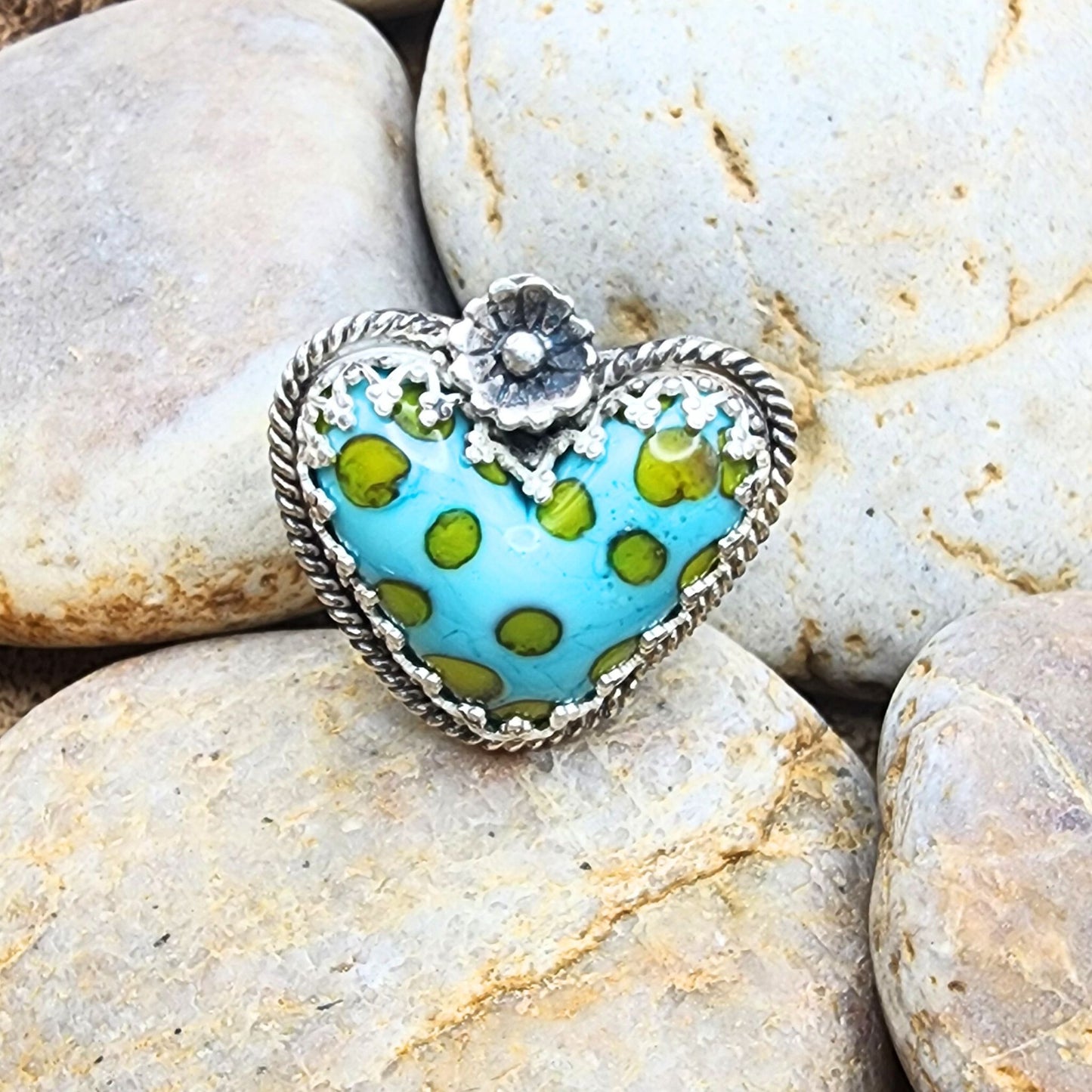 Adjustable Glass Heart Ring 1
