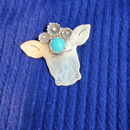 Whimsical Cow - Sonora Turquoise - pin-pendant