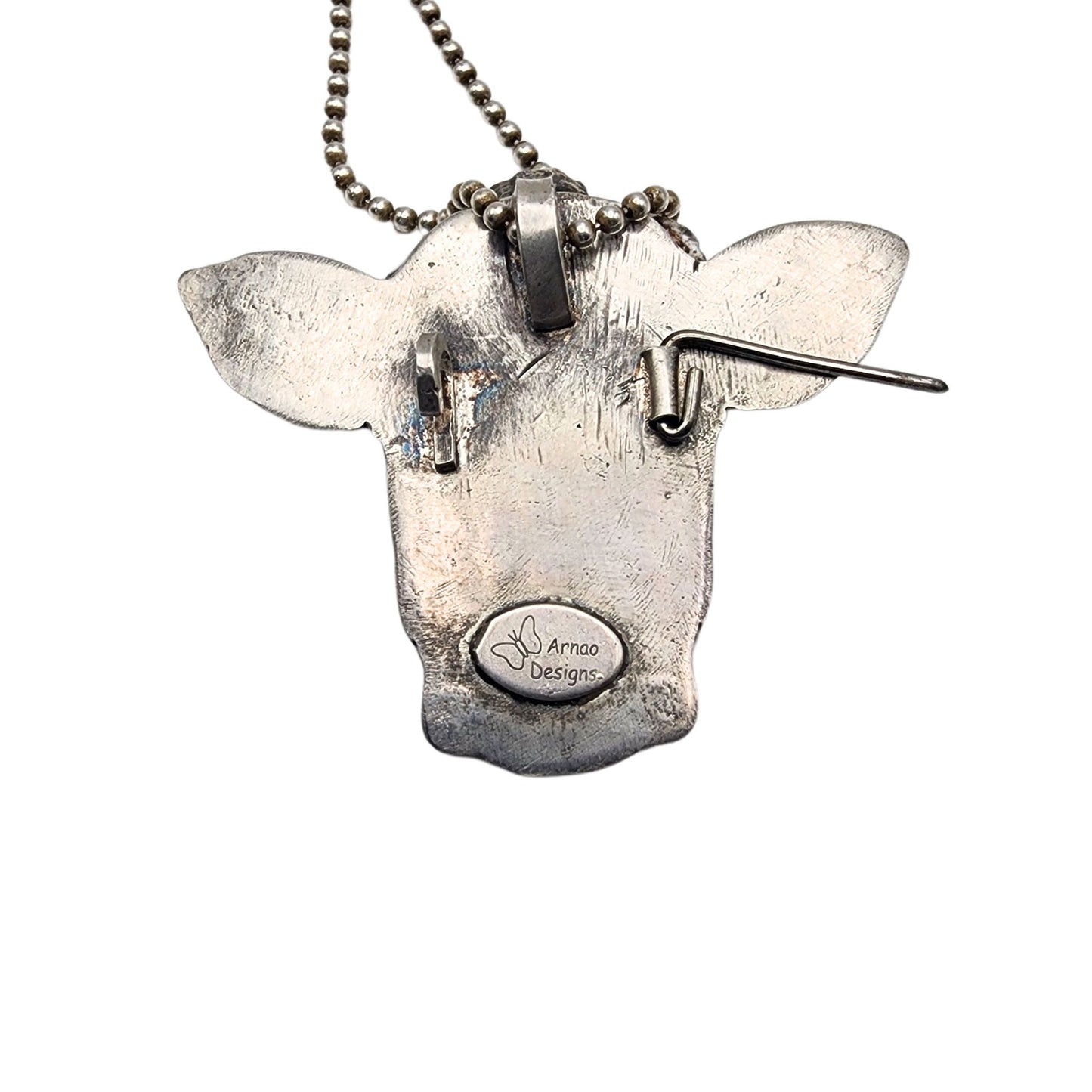 Whimsical Cow - Sonora Turquoise - pin-pendant