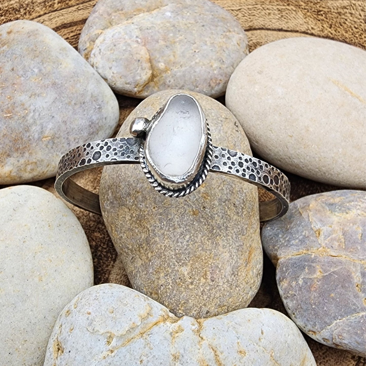 White Sicilian Sea Glass Cuff - 5.5