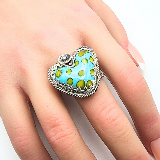 Adjustable Glass Heart Ring 1