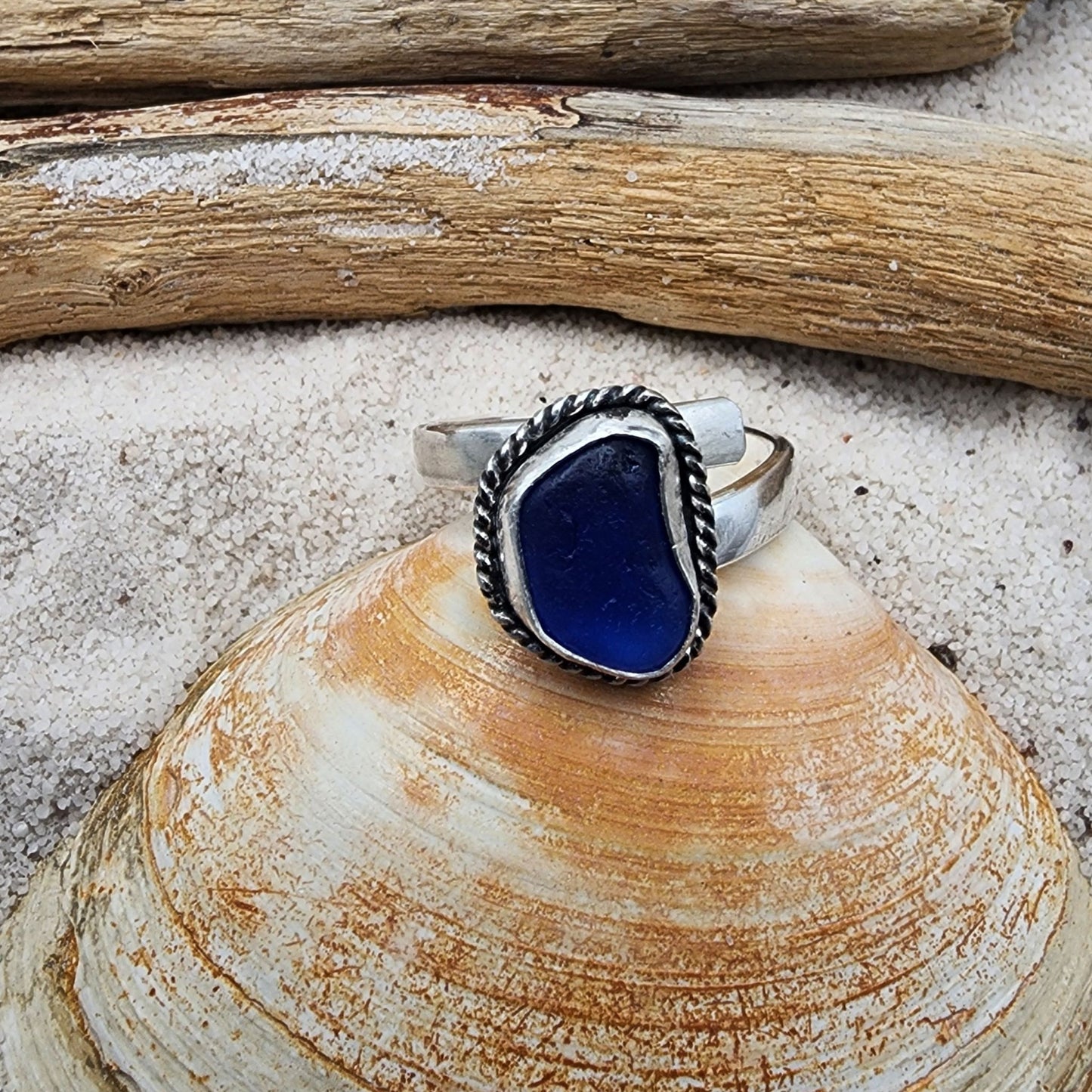 Sea Glass Ring - adjustable 6- 6.5